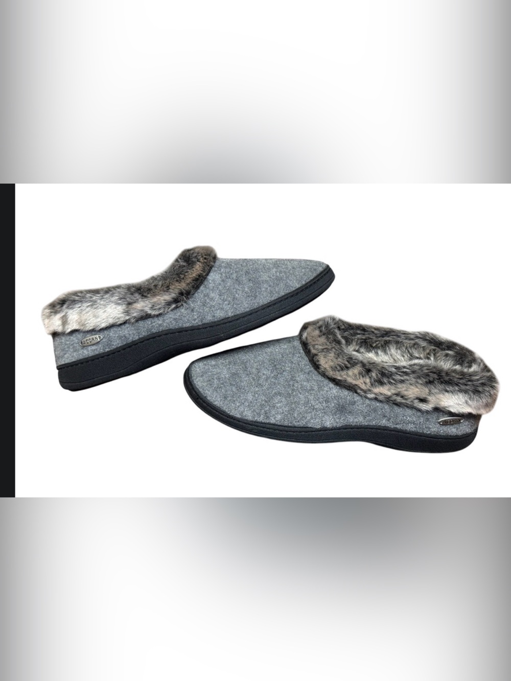 NWOT Acorn Faux Fur Slipper SZ 8-9 Gray